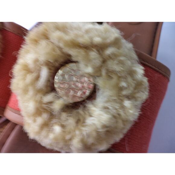 COACH JAZMIN PLATFORM WEDGE RED CANVAS & BROWN LEATHER SLIDE SANDAL SHOE US 9M - Picture 4 of 8